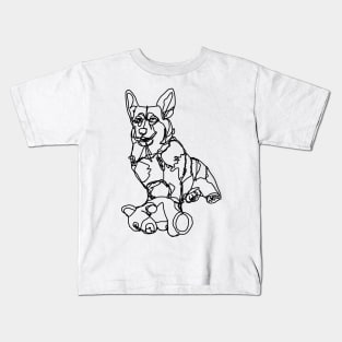 Dog Art Corgi and Toy Line Drawing Kids T-Shirt